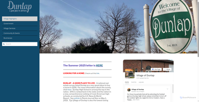 Security scan screenshot of https://www.villageofdunlap-il.gov/