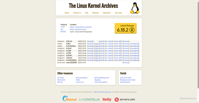 Security scan screenshot of https://kernel.org