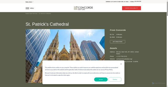 Security scan screenshot of https://www.concordehotelnewyork.com/st-patricks-cathedral