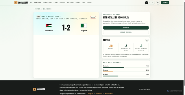 Security scan screenshot of https://scoragora.com/matches/45?locale=es