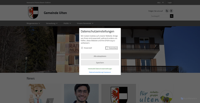 Security scan screenshot of https://www.gemeinde.ulten.bz.it/de