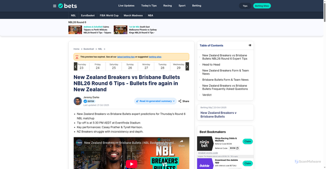 Security scan screenshot of https://www.bets.com.au/basketball/nbl/new-zealand-breakers-vs-brisbane-bullets-nbl26-round-6-tips-20251020-0014/