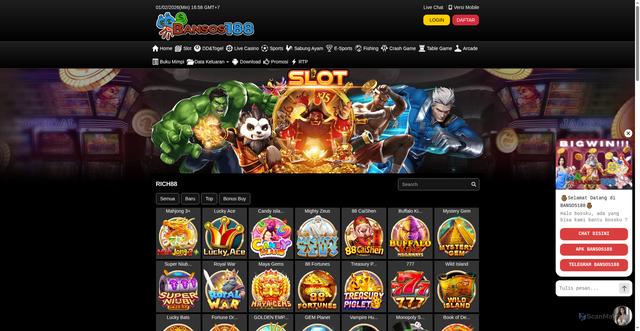 Security scan screenshot of https://apk4-bansos188.vip/desktop/game/slot/rich88