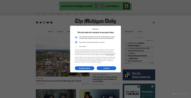 Security scan screenshot of https://www.michigandaily.com