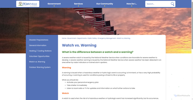Security scan screenshot of https://www.cityofperryville.com/524/Watch-vs-Warning