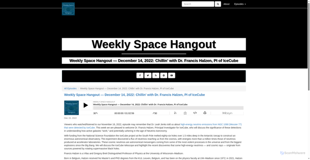 Security scan screenshot of https://weeklyspacehangout.libsyn.com/weekly-space-hangout-december-14-2022-chillin-with-dr-francis-halzen-pi-of-icecube