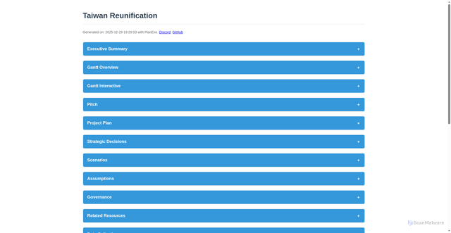 Security scan screenshot of https://planexe.org/20251229_taiwan_reunification_report.html
