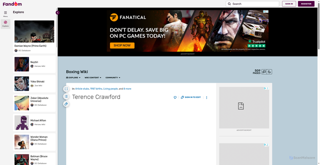 Security scan screenshot of https://boxing.fandom.com/wiki/Terence_Crawford