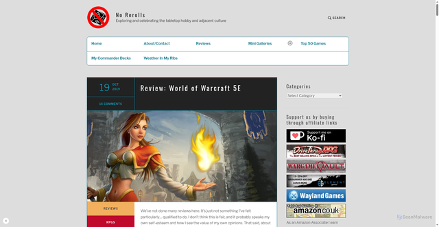 Security scan screenshot of https://norerolls.co.uk/2019/10/19/review-world-of-warcraft-5e/