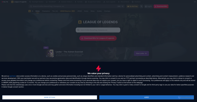 Security scan screenshot of https://blitz.gg/lol