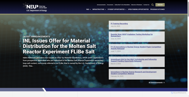 Security scan screenshot of https://neup.inl.gov/