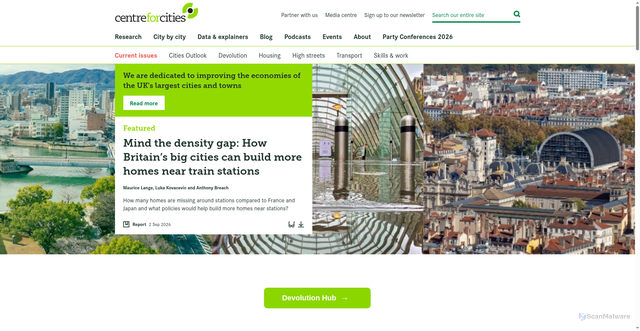 Security scan screenshot of https://www.centreforcities.org
