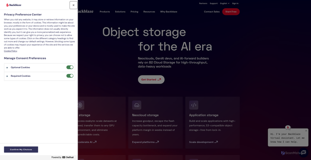 Security scan screenshot of https://pod-000-1185-18.backblaze.com