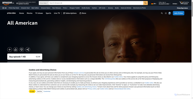 Security scan screenshot of https://www.amazon.de/-/en/All-American-Season-1/dp/B07JH5H4Q2