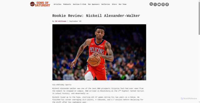 Security scan screenshot of https://sonsofsaturday.com/vt/articles/rookie-review-nickeil-alexander-walker