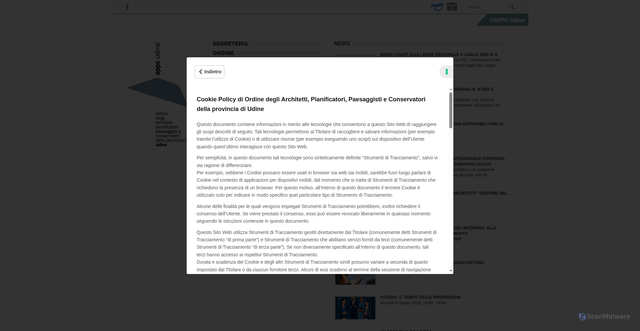 Security scan screenshot of https://www.ordinearchitettiudine.it/