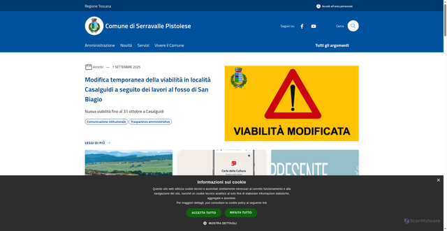 Security scan screenshot of https://www.comune.serravalle-pistoiese.pt.it/it