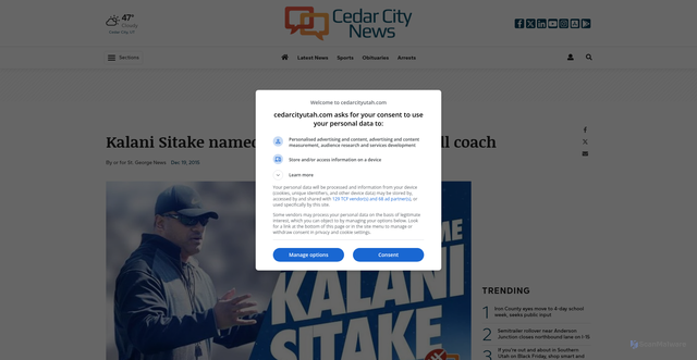 Security scan screenshot of https://www.cedarcityutah.com/sports/kalani-sitake-named-as-new-byu-head-football-coach/article_cc7cefe0-a5a8-5dcc-bd2a-855cc87a62db.html