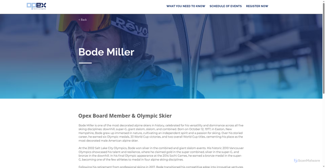 Security scan screenshot of https://www.opextechandleadershipsummit.com/speakers/bode-miller