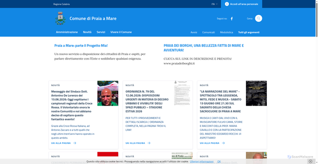 Security scan screenshot of https://www.comune.praiaamare.cs.it