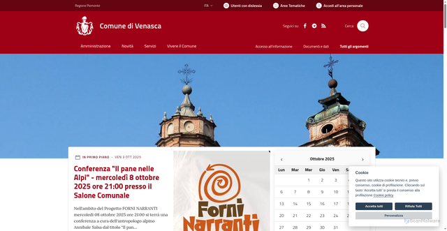 Security scan screenshot of https://www.comune.venasca.cn.it/