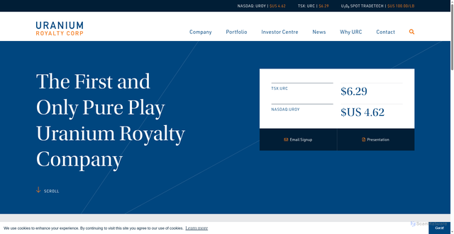 Security scan screenshot of https://www.uraniumroyalty.com/
