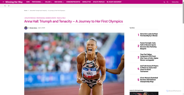Security scan screenshot of https://winningherway.com/anna-hall-triumph-and-tenacity-a-journey-to-her-first-olympics/