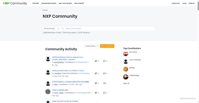 Security scan screenshot of https://community.nxp.com