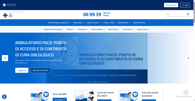 Security scan screenshot of https://www.asl.rieti.it/
