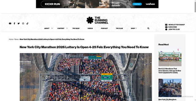 Security scan screenshot of https://therunningchannel.com/enter-nyc-marathon-2026/