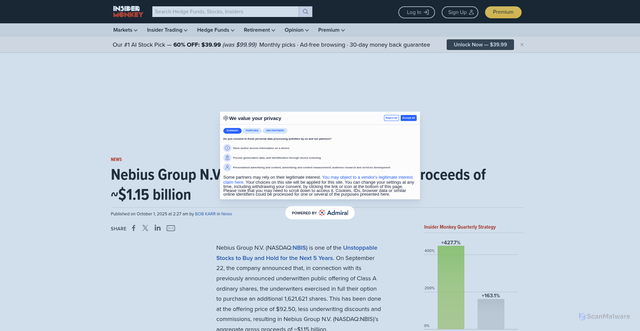Security scan screenshot of https://www.insidermonkey.com/blog/nebius-group-n-v-nbis-sees-aggregate-gross-proceeds-of-1-15-billion-1620889/