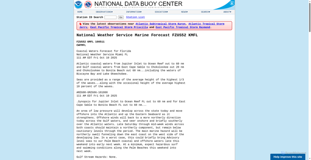 Security scan screenshot of https://www.ndbc.noaa.gov/data/Forecasts/FZUS52.KMFL.html