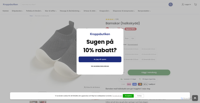 Security scan screenshot of https://kroppsbutiken.se/products/barnskor-halkskydd?_kx=u2HszHdrGL0ko1AOBaw8Hz_zGjMiRUOnyG-u68ldHJo.V2UBpU