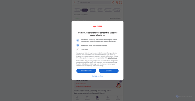 Security scan screenshot of https://www.orami.co.id/magazine/lee-sang-bo