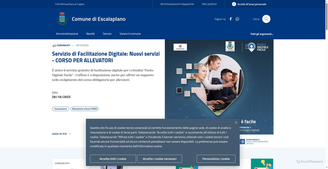 Security scan screenshot of https://www.comune.escalaplano.ca.it/