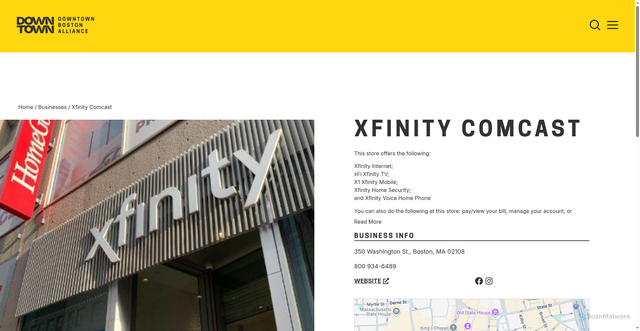 Security scan screenshot of https://www.downtownboston.org/business/xfinity-comcast/