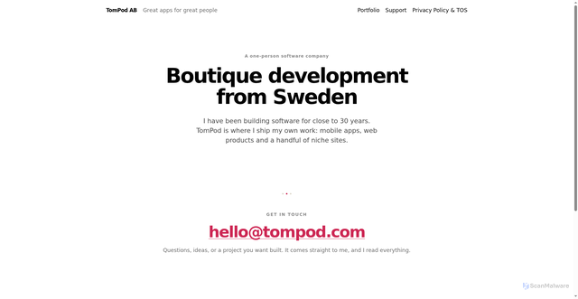 Security scan screenshot of https://tompod.se