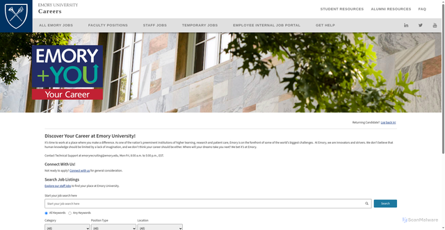 Security scan screenshot of https://staff-emory.icims.com/