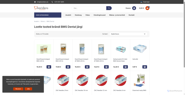 Security scan screenshot of https://maridens.ee/et/brand/8-bms-dental