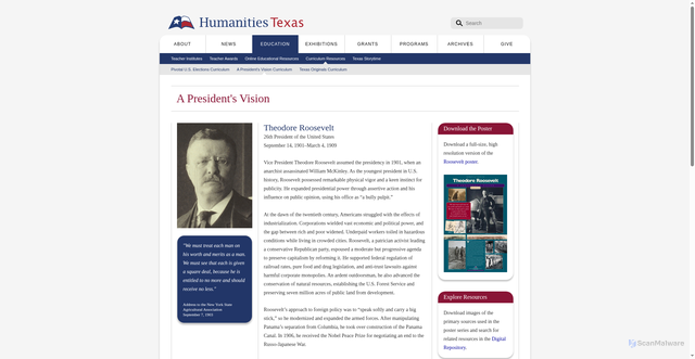 Security scan screenshot of https://www.humanitiestexas.org/education/presidents-vision/theodore-roosevelt