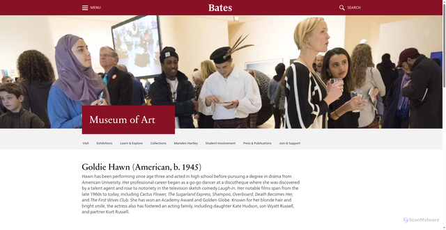 Security scan screenshot of https://www.bates.edu/museum/exhibitions/goldie-hawn-biography/