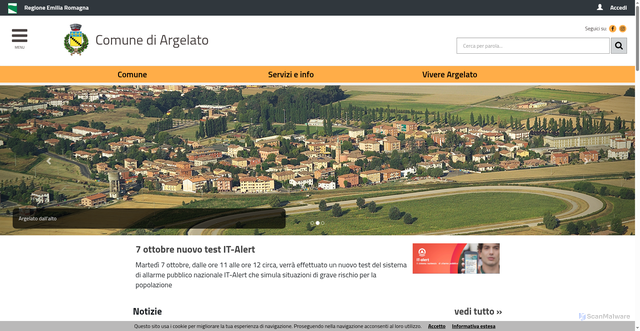 Security scan screenshot of https://www.comune.argelato.bo.it/servizi/notizie/notizie_homepage.aspx