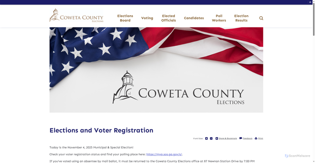 Security scan screenshot of https://www.coweta.ga.us/departments-services/departments-a-e/elections-and-voter-registration-7700