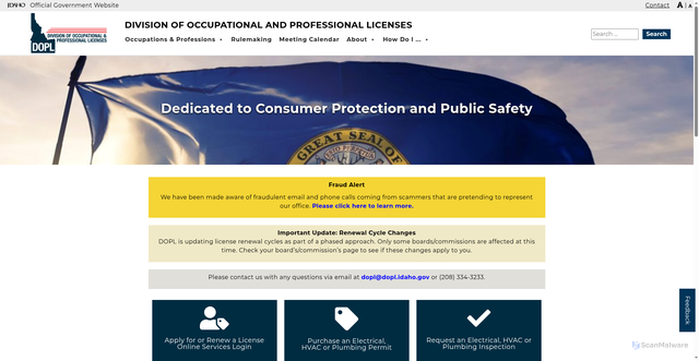 Security scan screenshot of https://dopl.idaho.gov