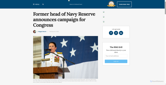 Security scan screenshot of https://reservenationalguard.com/reserve-guard-news/former-head-of-navy-reserve-announces-campaign-for-congress/