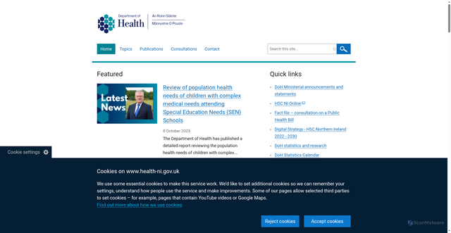 Security scan screenshot of https://www.health-ni.gov.uk/