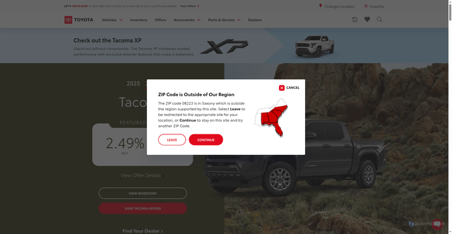 Security scan screenshot of https://exploresetoyota.com/tacoma/