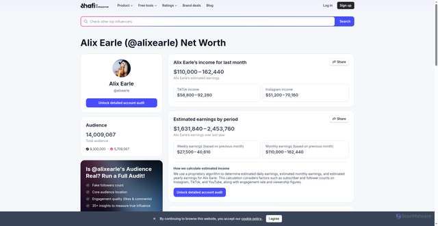 Security scan screenshot of https://hafi.pro/income/alixearle