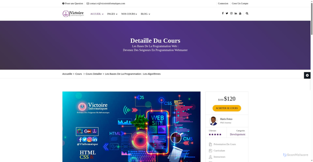 Security scan screenshot of http://victoireinformatique.com/courses-details1-Devenez-Des-Seigneurs-En-Webmaster-HTMLCSS.php