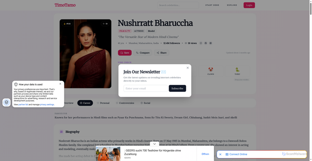 Security scan screenshot of https://www.timotamo.com/celebrities/nushrratt-bharuccha/